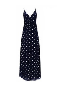 Baum und Pferdgarten women’s abito atalia blue navy blue spaghetti strap maxi dress with white polka dots and v neckline