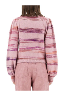 Baum und Pferdgarten women’s carmy jersey sweater in soft pink and purple stripes with textured fuzzy knit fabric