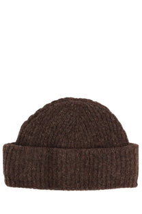 Baum und pferdgarten women’s hat leia is a brown ribbed knit beanie with a folded brim made of soft material