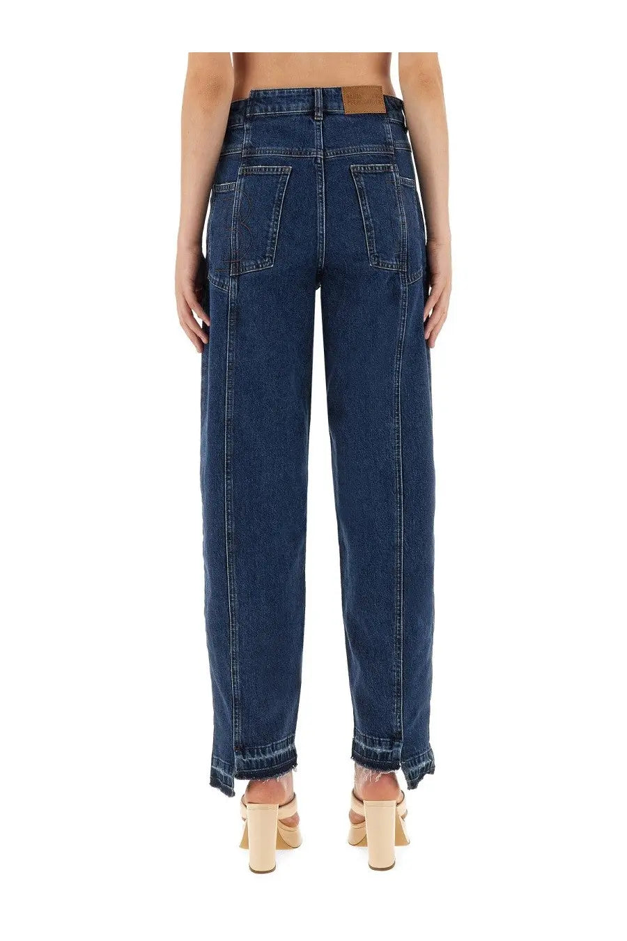 Baum und Pferdgarten women’s dark blue denim jeans with high waist straight leg cut and frayed cuffs