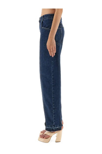 Baum und Pferdgarten women’s dark blue denim jeans nanya with straight-leg cut and frayed hem