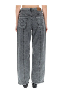 Back side of baum und pferdgarten women’s gray washed denim jeans with embroidered b and p initials on pockets
