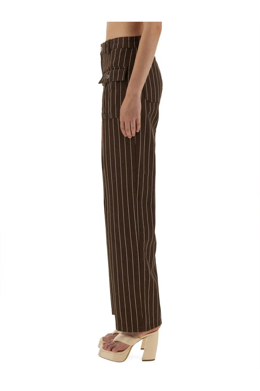 Baum und Pferdgarten women’s jeans nickie brown high waist brown pinstripe wide-leg trousers with front flap pockets