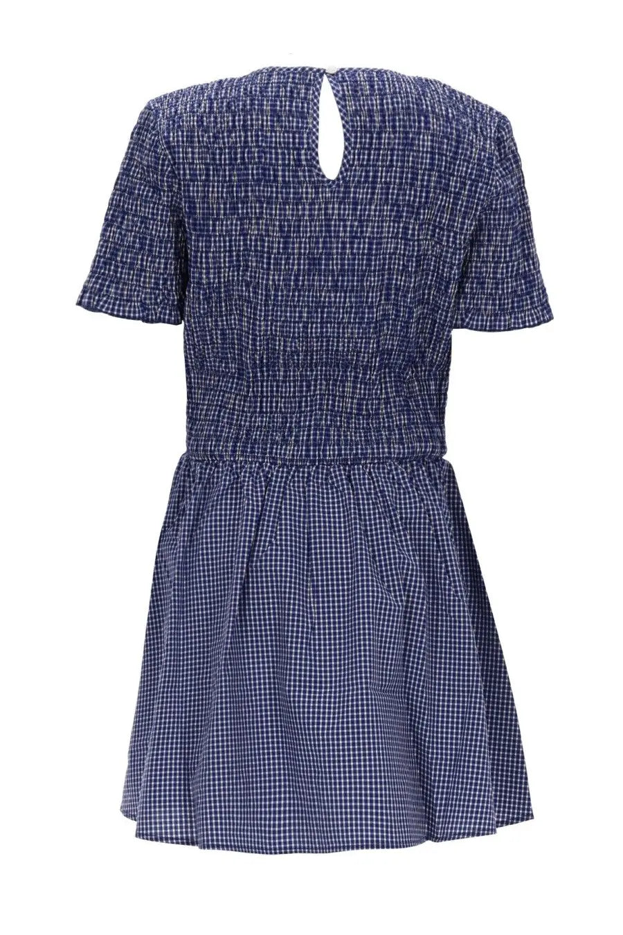 Baum und Pferdgarten women’s mini abito assandra blue navy and white checkered short-sleeved dress with smocked waistband