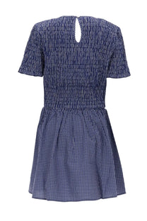 Baum und Pferdgarten women’s mini abito assandra blue navy and white checkered short-sleeved dress with smocked waistband