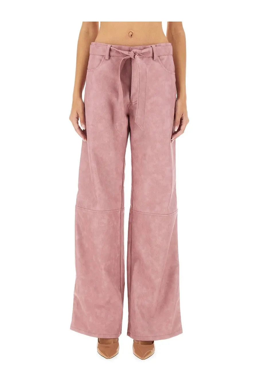 Baum und pferdgarten women’s nadene pants pink suede wide-leg with tied waistband front view