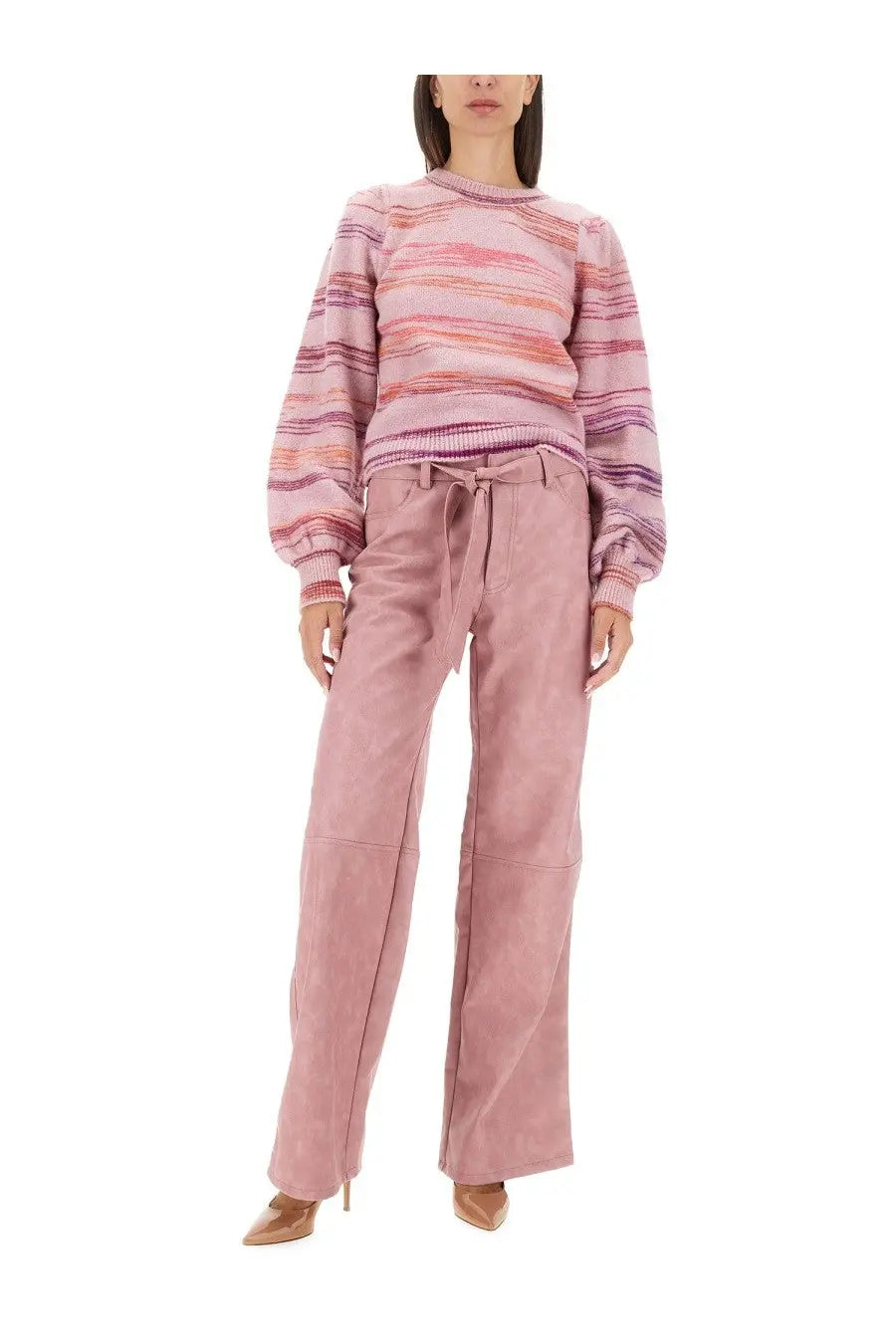 Baum und Pferdgarten women’s nadene soft pink wide-leg suede pants with drawstring waistband