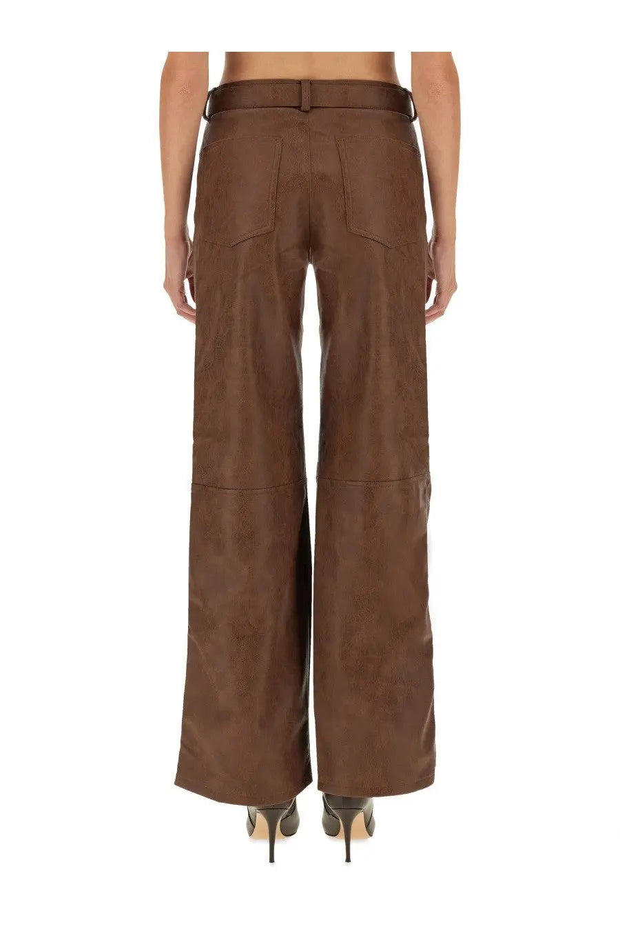 Baum und Pferdgarten women’s nadene pants brown suede wide-leg trousers with matching belt visible from back side
