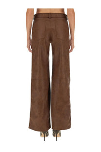 Baum und Pferdgarten women’s nadene pants brown suede wide-leg trousers with matching belt visible from back side