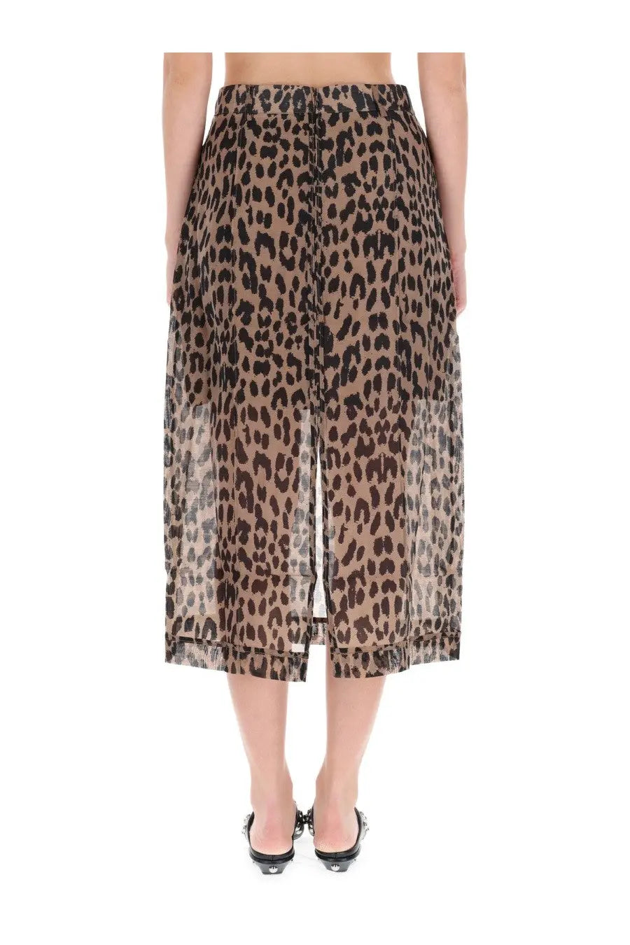 Baum und pferdgarten women’s shevin skirt beige high-waisted mid-calf sheer fabric leopard print in black and tan