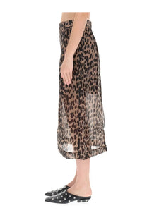 Baum und pferdgarten women’s shevin skirt beige mid-calf flowing skirt in translucent brown and black leopard print fabric