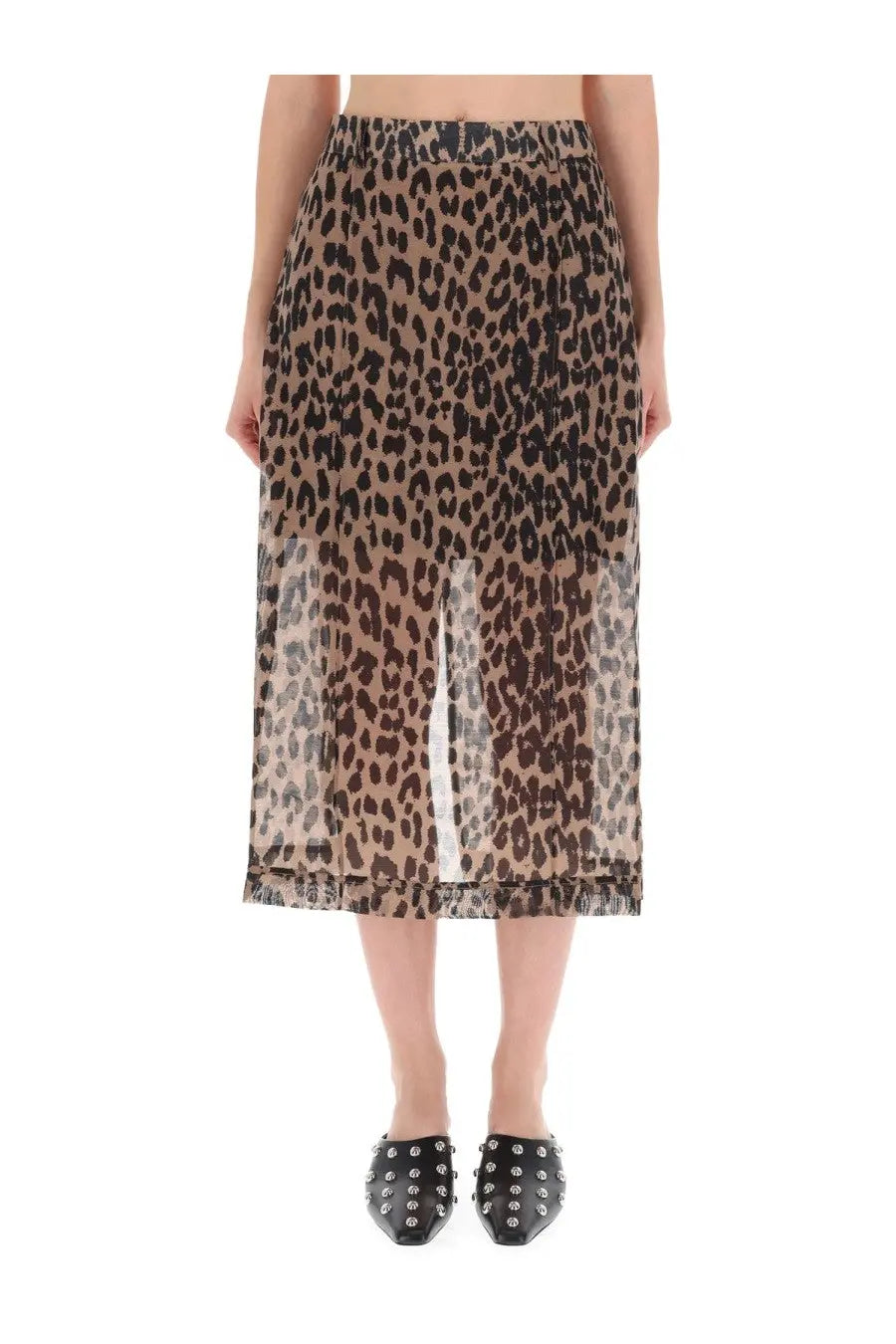 Baum und Pferdgarten women’s Shevin skirt beige sheer leopard print midi skirt with high waist and side slit