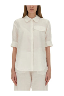 Baum und Pferdgarten women’s Majken shirt in white crisp linen with classic collar rolled sleeves and chest pocket