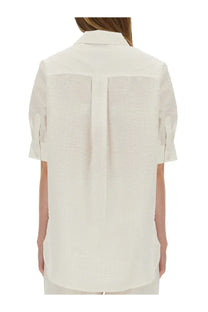 Baum und pferdgarten women’s shirt majken white crisp white linen with relaxed fit and rolled-up sleeves