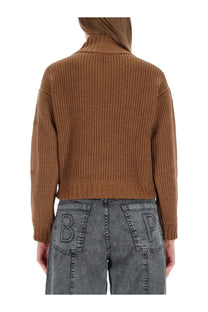 Baum und Pferdgarten women’s brown ribbed knit cardigan with high collar and cropped length in Clyde brown