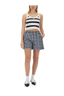 Navy and white gingham shorts with elastic waistband by baum und pferdgarten women’s top celly multicolor collection