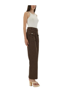 Baum und pferdgarten women’s top joly white brown pinstripe high waist wide-leg trousers with front pockets
