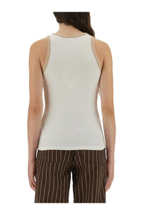 Baum und Pferdgarten women’s ribbed off-white tank top joly white with beige trim along neckline and armholes