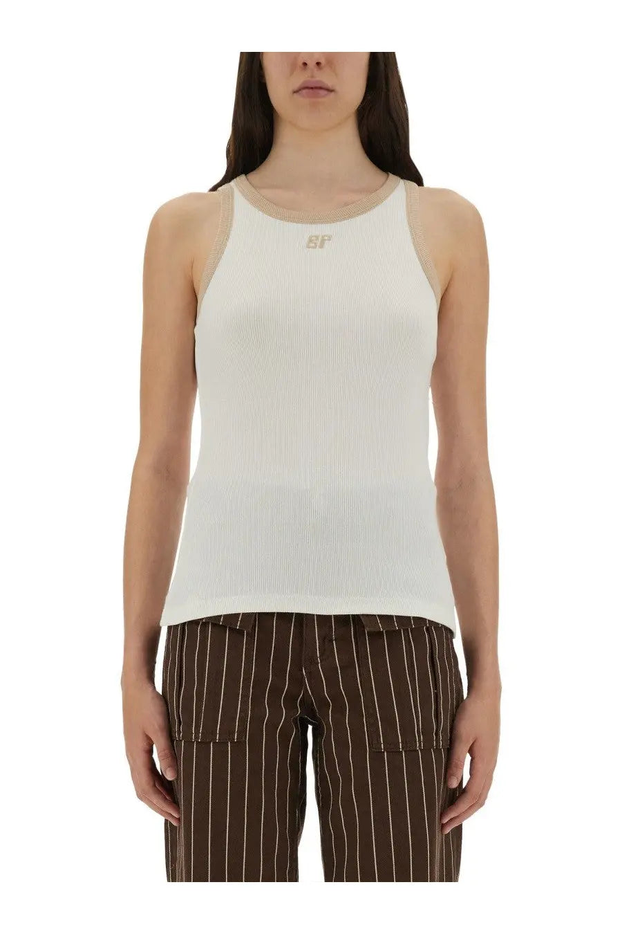 Baum und pferdgarten women’s white ribbed tank top with small gold logo at the neckline