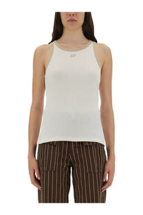 Baum und pferdgarten women’s white ribbed tank top with small gold logo at the neckline