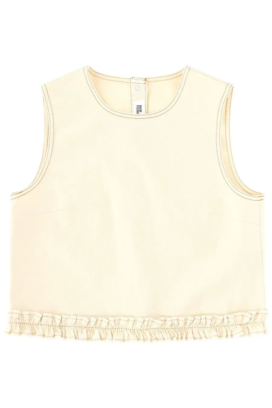 Cream-colored sleeveless top with ruffled hem and subtle stitching details from baum und pferdgarten womens top madie white