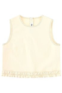 Cream-colored sleeveless top with ruffled hem and subtle stitching details from baum und pferdgarten womens top madie white
