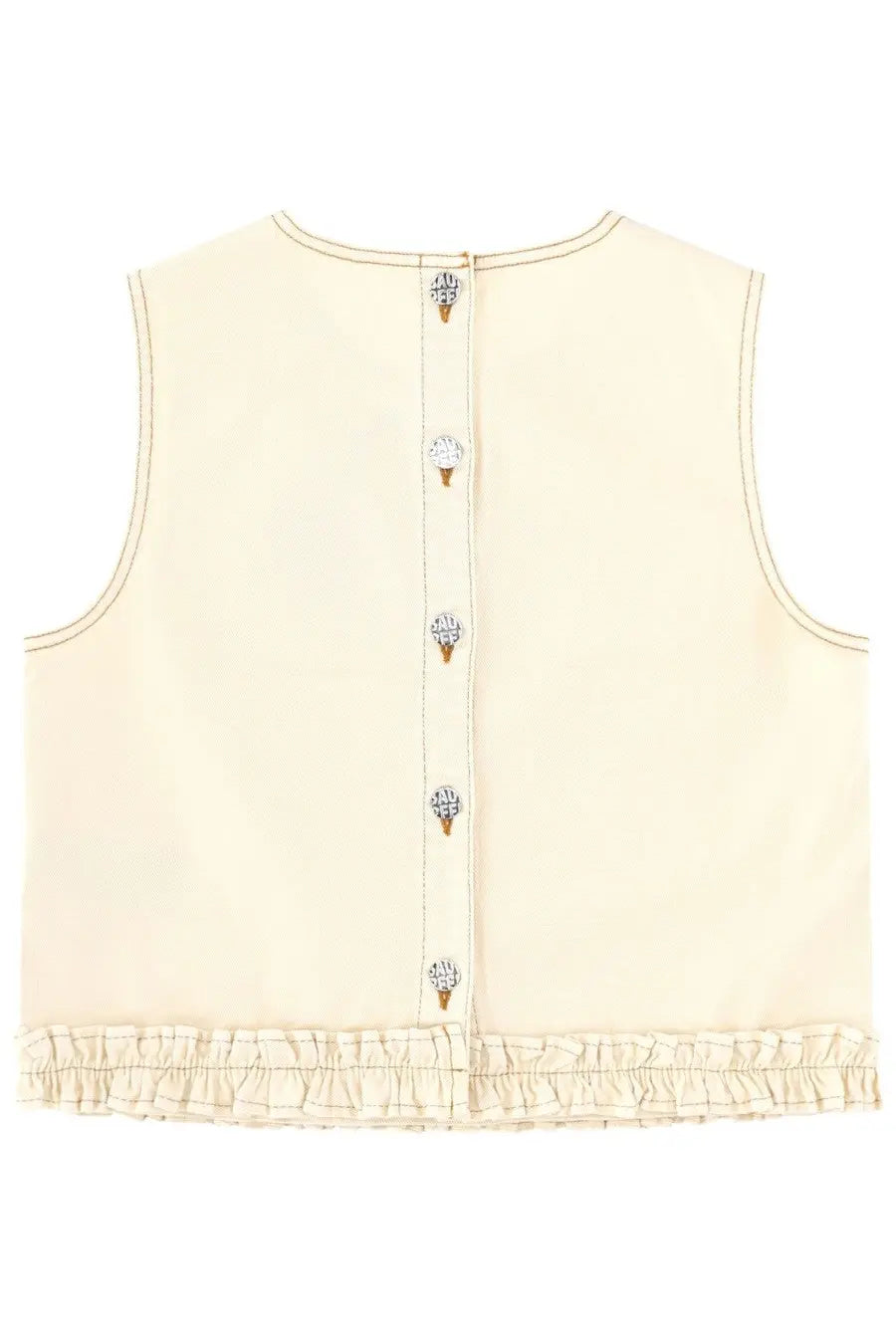 Baum und pferdgarten women’s cream sleeveless vest with ice cream cone buttons and ruffled hem madie white top