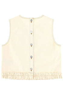 Baum und pferdgarten women’s cream sleeveless vest with ice cream cone buttons and ruffled hem madie white top