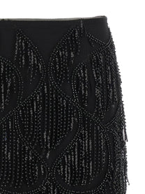 ROTATE Birger Christensen Beaded Fringed Skirt Black