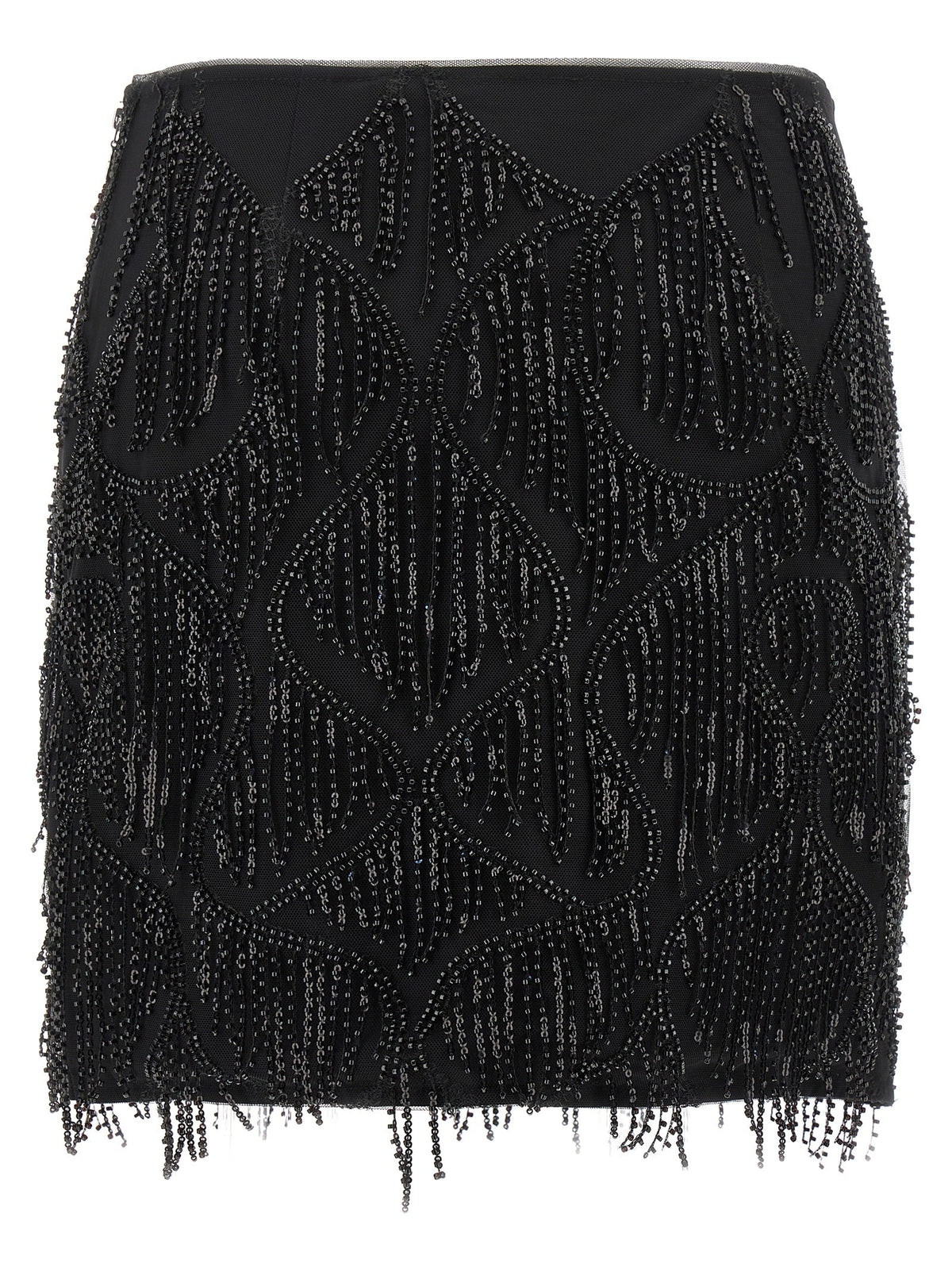 ROTATE Birger Christensen Beaded Fringed Skirt Black
