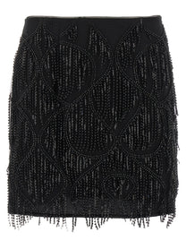 ROTATE Birger Christensen Beaded Fringed Skirt Black