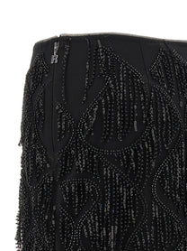 ROTATE Birger Christensen Beaded Fringed Skirt Black