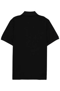Belstaff men’s black short-sleeved polo shirt with classic collar and minimalist steel con patch design