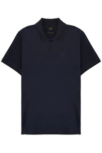 Belstaff men’s polo steel con patch blue black polo shirt with subtle textured fabric and small embroidered logo on left chest