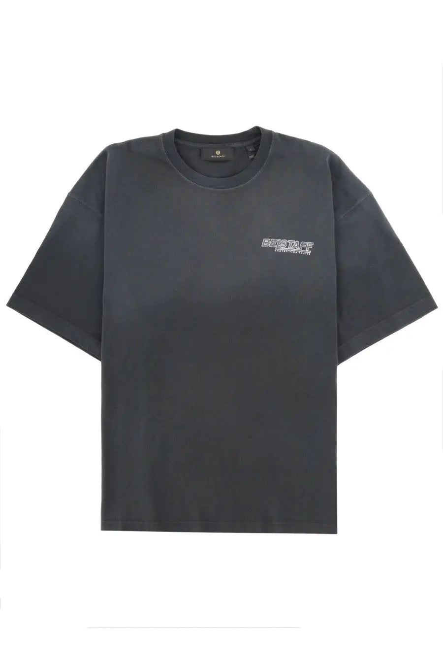 Belstaff men’s con black dark gray oversized t-shirt with subtle white graphic print on the left chest