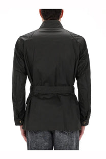 Belstaff men’s Trialmaster jacket black with belted waist and structured shoulders in durable waxed cotton material