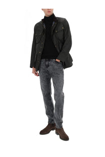 Belstaff men’s trialmaster jacket black in dark green waxed cotton with flap pockets and brass buttons