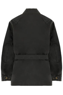 Belstaff men’s Trialmaster black trench coat with belted waist structured shoulders and gold-toned button cuffs