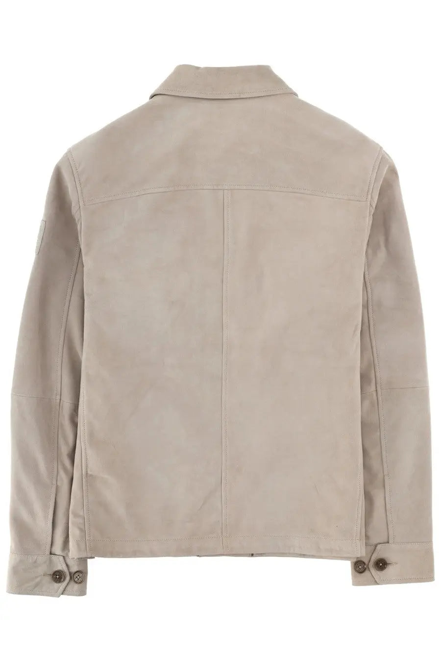 Belstaff men’s waymark jacket beige suede with classic collar and buttoned cuffs visible from the front