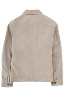 Belstaff men’s waymark jacket beige suede with classic collar and buttoned cuffs visible from the front