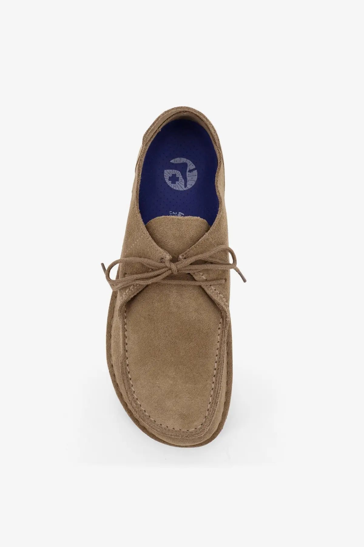 Birkenstock men’s suede lace grey slip-on shoe in tan with matching laces and blue insole featuring white logo