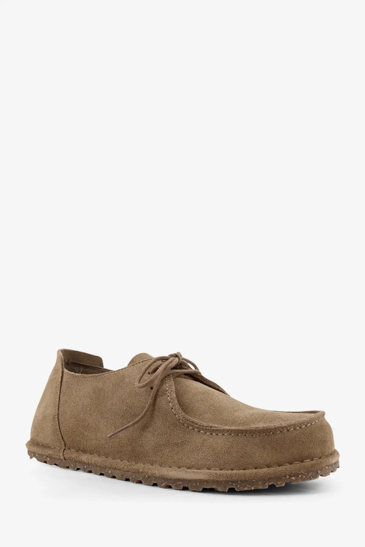 Birkenstock men suede lace grey tan suede birkenstock style moccasin shoe with stitched toe cap and matching laces