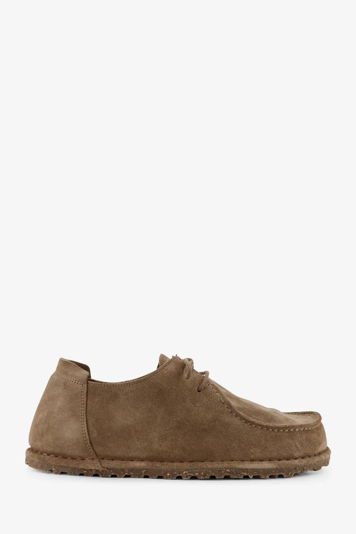 Birkenstock men’s utti suede lace up shoe in beige with brown suede and classic rubber sole design