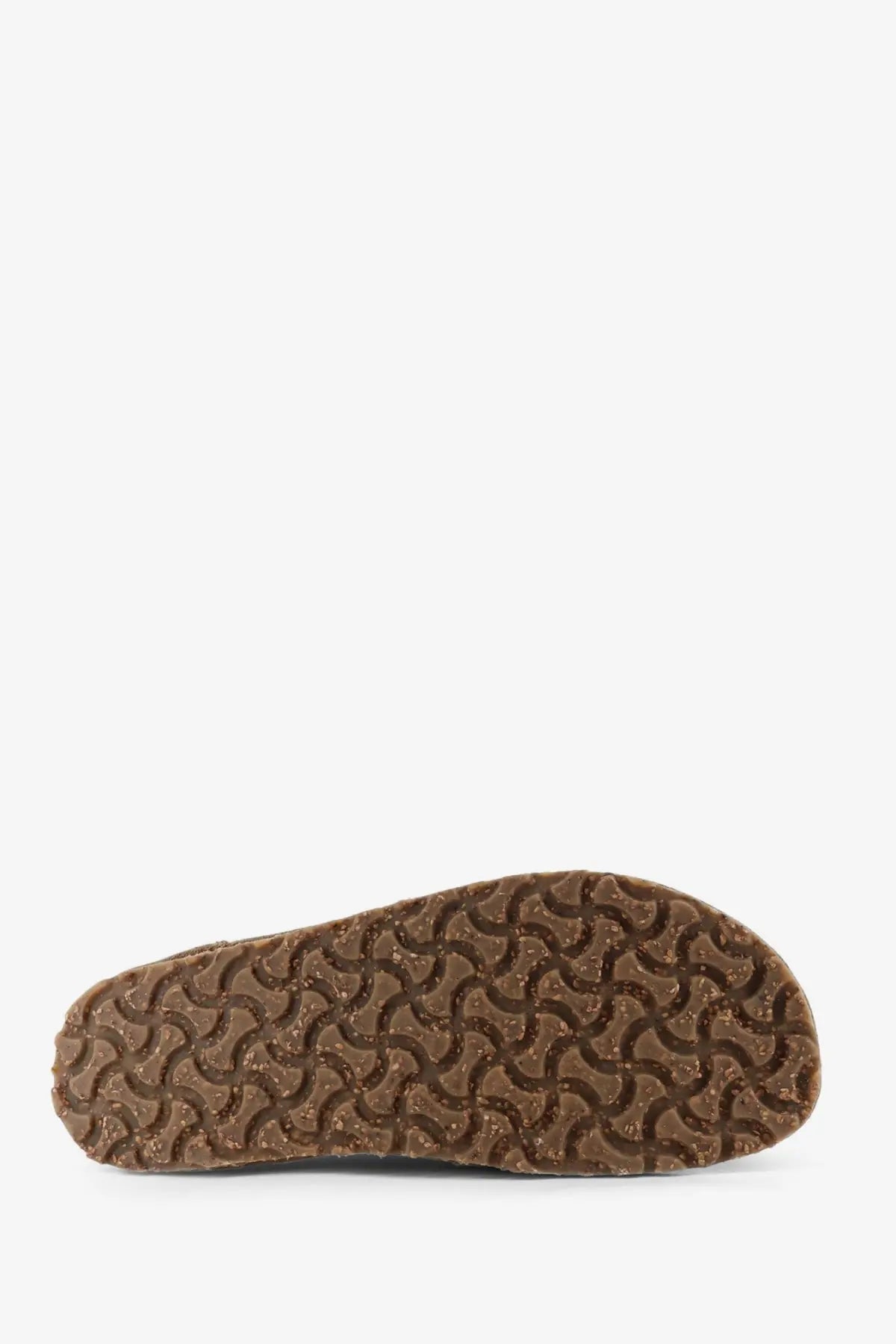 Brown rubber sole with a distinctive wavy interlocking pattern on birkenstock men’s utti suede lace up shoe beige