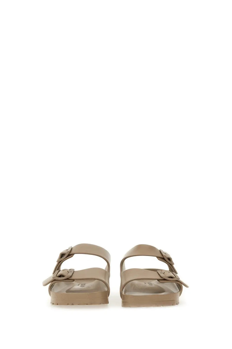Beige leather birkenstock unisex eva arizona sandals with two adjustable straps and contoured footbed in grey