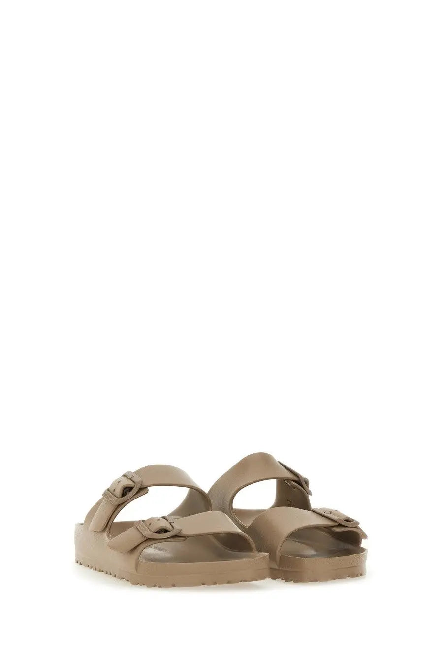 Beige birkenstock unisex eva arizona platform sandals with two adjustable buckle straps in grey material