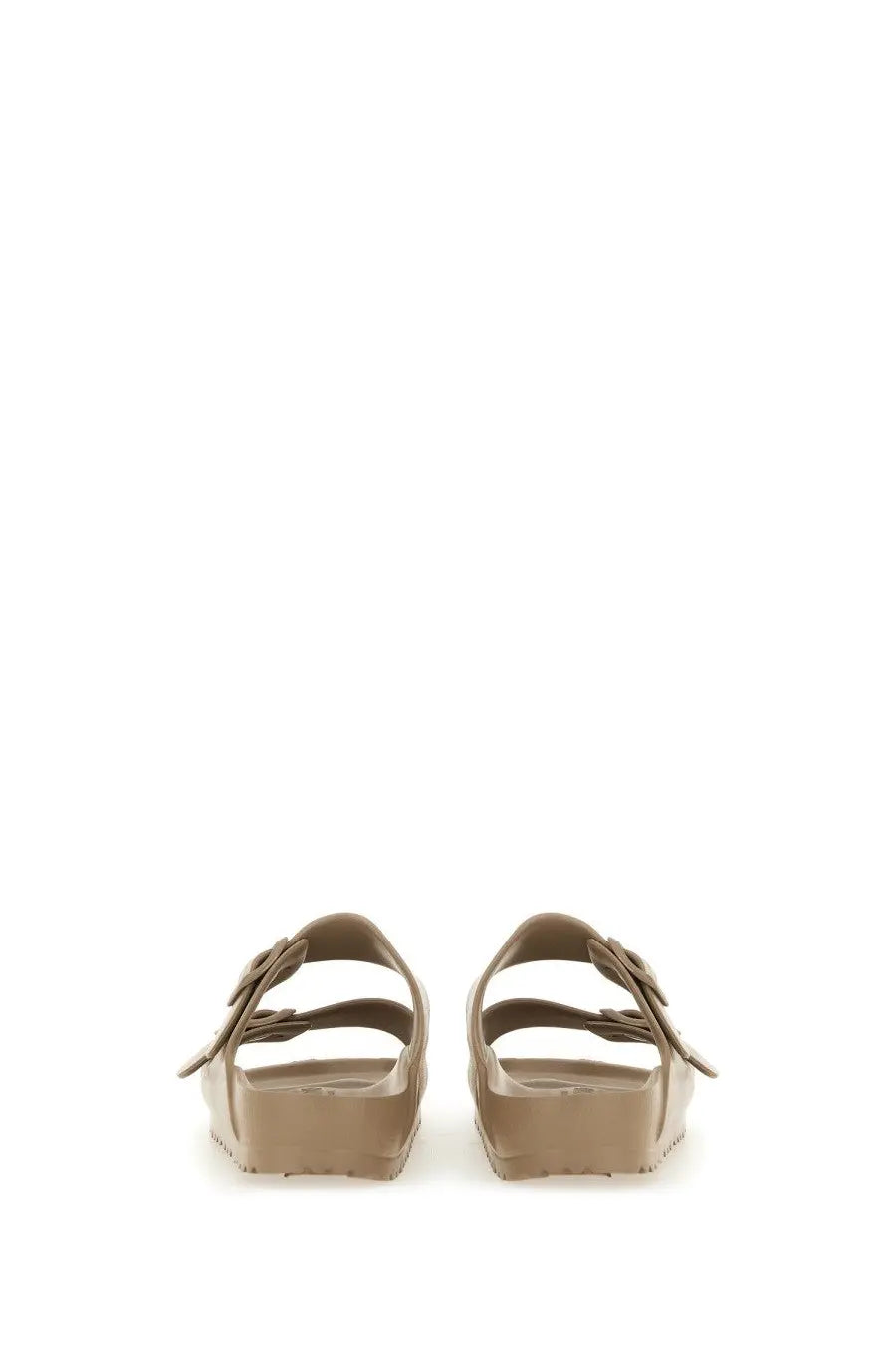 Beige birkenstock unisex eva arizona sandal with two adjustable straps and contoured footbed in grey material