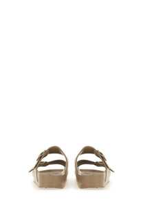 Beige birkenstock unisex eva arizona sandal with two adjustable straps and contoured footbed in grey material