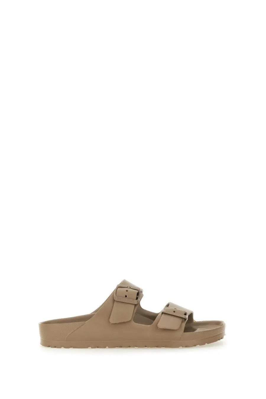 Beige birkenstock unisex eva arizona sandal with two adjustable straps and a contoured footbed in grey