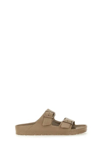 Beige birkenstock unisex eva arizona sandal with two adjustable straps and a contoured footbed in grey